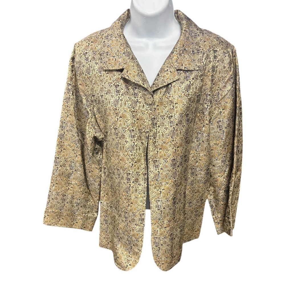 Chicos Womens Blazer Jacket Beige Gold‎ Paisley Pattern Size 3 XL